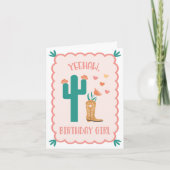 "Yehaw、誕生日ガール"ウェスタン誕生日カード サンキューカード (正面)