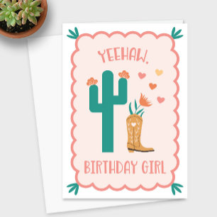 "Yehaw、誕生日ガール"ウェスタン誕生日カード サンキューカード