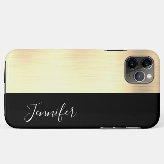 Yel金ゴールド、黒ストライプ色のDIY名、白のスクリプト Case-Mate iPhoneケース (裏面(横))