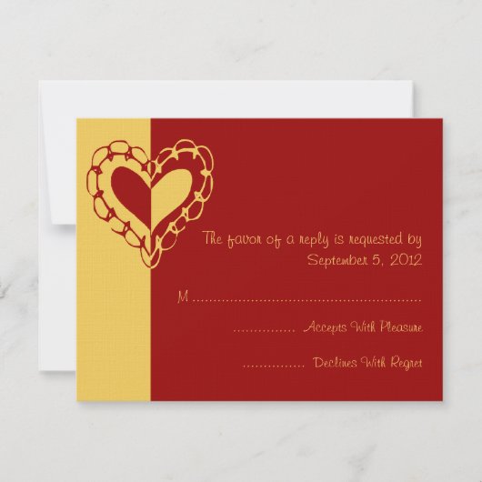 YellowとRedHeartの結婚式のRSVP 出欠カード (正面)