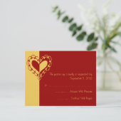 YellowとRedHeartの結婚式のRSVP 出欠カード (スタンド正面)