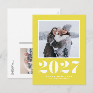 Yellow 2027 レトロタイポグラフィー 新年フォト シーズンポストカード