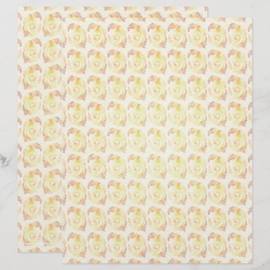 Yellow Abstract Roses Scrapbook Paper 2-Sided Page (正面/裏面)