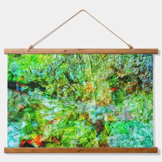 Yellow abstract Wood Topped Wall Tapestry,Yellow 吊り下げ型タペストリー (正面)