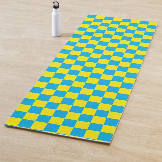 Yellow and Aqua Checkerboard ヨガマット (インサイチュ)