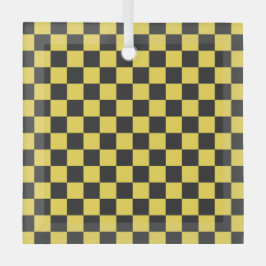 Yellow and black checkerboard pattern ガラスオーナメント