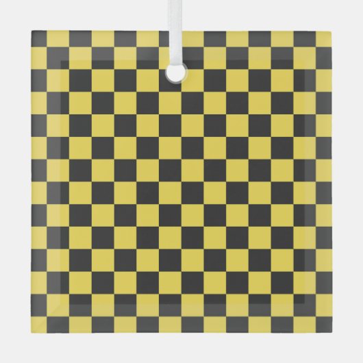 Yellow and black checkerboard pattern ガラスオーナメント (正面)