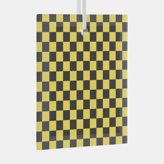 Yellow and black checkerboard pattern ガラスオーナメント (正面右)