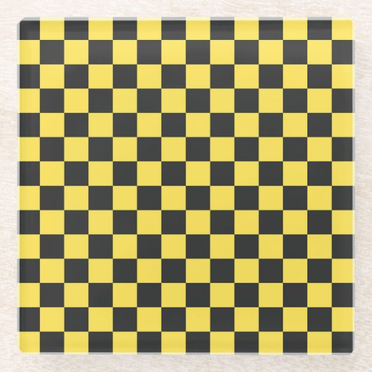 Yellow and black checkerboard pattern ガラスコースター (正面)