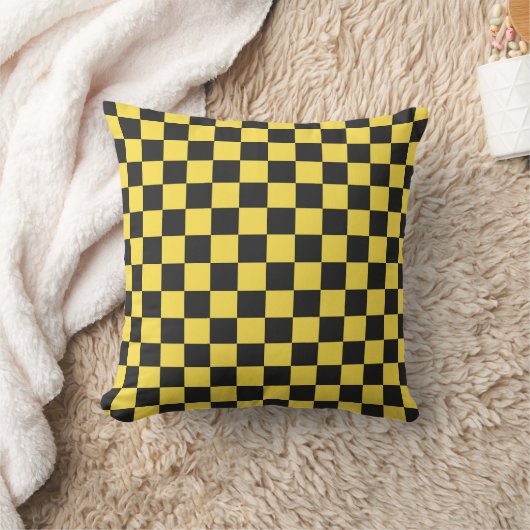 Yellow and black checkerboard pattern クッション (ブランケット)