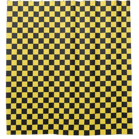 Yellow and black checkerboard pattern シャワーカーテン (正面)