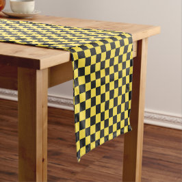 Yellow and black checkerboard pattern ショートテーブルランナー
