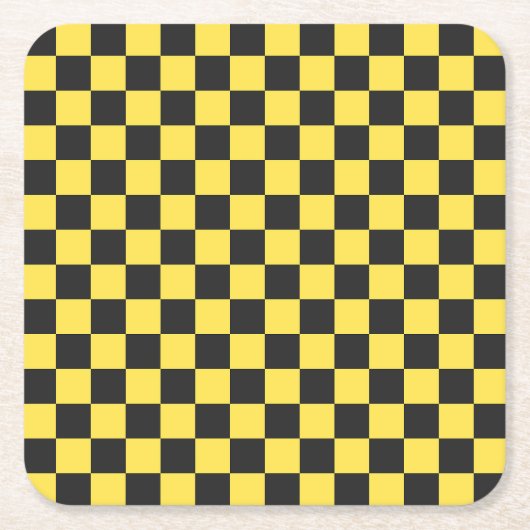 Yellow and black checkerboard pattern スクエアペーパーコースター (正面)