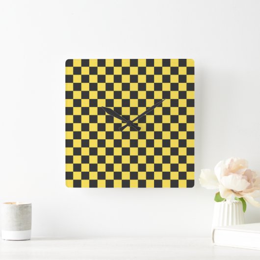 Yellow and black checkerboard pattern スクエア壁時計 (ホーム)