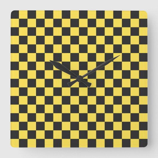 Yellow and black checkerboard pattern スクエア壁時計 (正面)