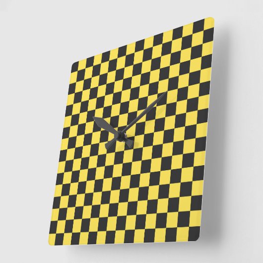 Yellow and black checkerboard pattern スクエア壁時計 (傾斜)