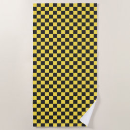Yellow and black checkerboard pattern ビーチタオル