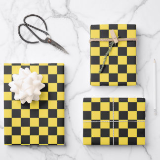 Yellow and black checkerboard pattern ラッピングペーパーシート