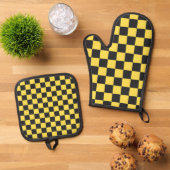 Yellow and black checkerboard pattern 鍋つかみ&鍋敷きセット (トップダウン)