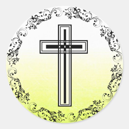 Yellow and Black Cross Religious Stickers ラウンドシール (正面)