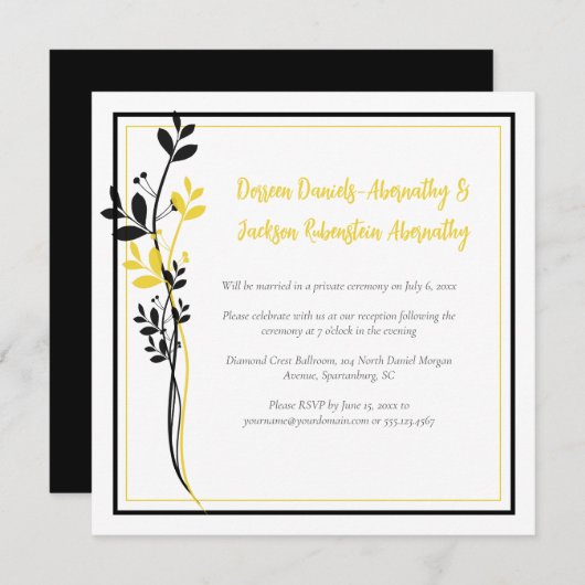 Yellow and Black Floral Reception Only | 招待状 (正面/裏面)