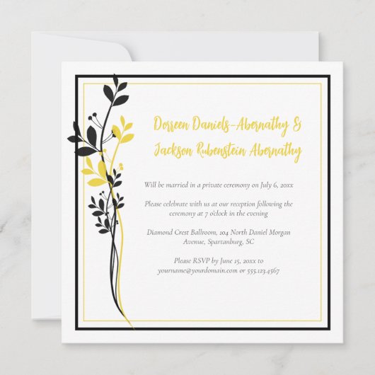 Yellow and Black Floral Reception Only | 招待状 (正面)