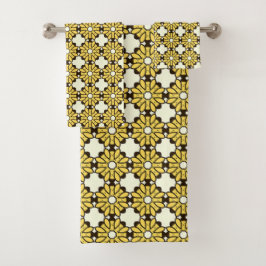 Yellow and black geometric pattern  バスタオルセット