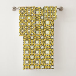 Yellow and black geometric patterned バスタオルセット