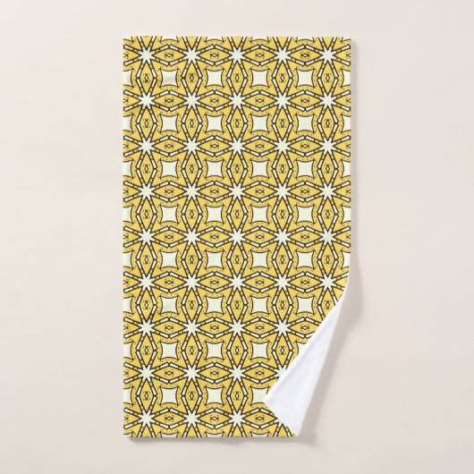 Yellow and black geometric patterned バスタオルセット (ハンドタオル)