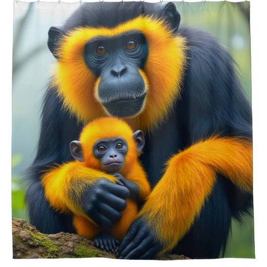 Yellow and Black Monkeys シャワーカーテン (正面)