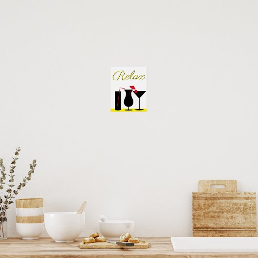 Yellow and Black Relax Sign for Kitchen ポスター (キッチン)