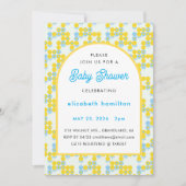 Yellow and Blue Dots Modern Baby Shower Invitation 招待状 (正面)