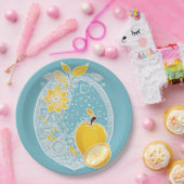 Yellow and blue fruit patterns AI art  ペーパープレート (パーティー)