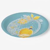 Yellow and blue fruit patterns AI art  ペーパープレート (アングル)