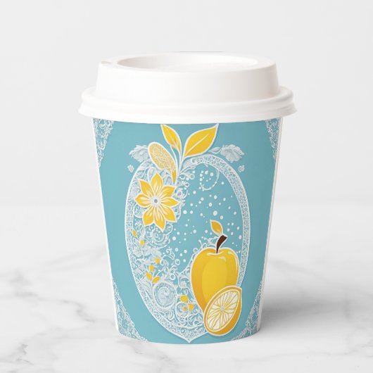 Yellow and blue fruit patterns AI art  紙コップ (裏面)