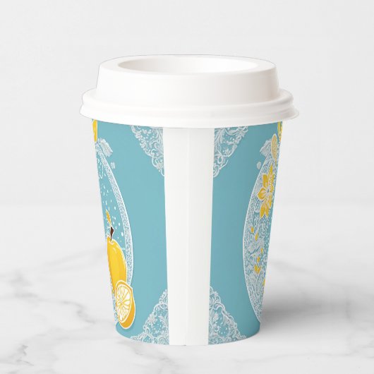 Yellow and blue fruit patterns AI art 紙コップ (右)