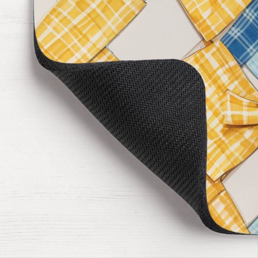 Yellow and Blue Plaid Basketweave Pattern マウスパッド (コーナー)
