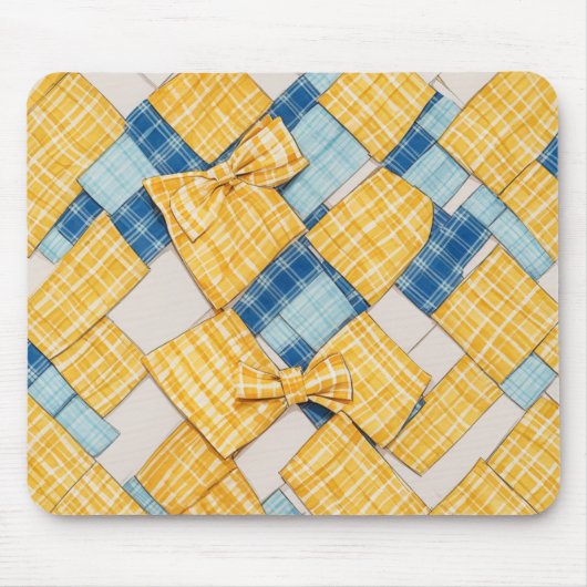 Yellow and Blue Plaid Basketweave Pattern マウスパッド (正面)