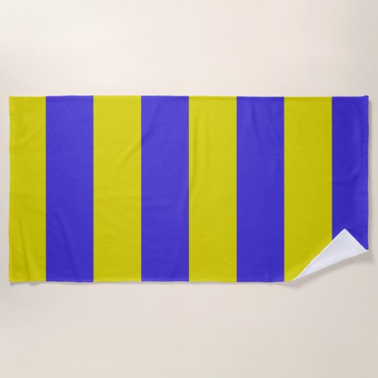 Yellow and Blue Striped ビーチタオル (正面)