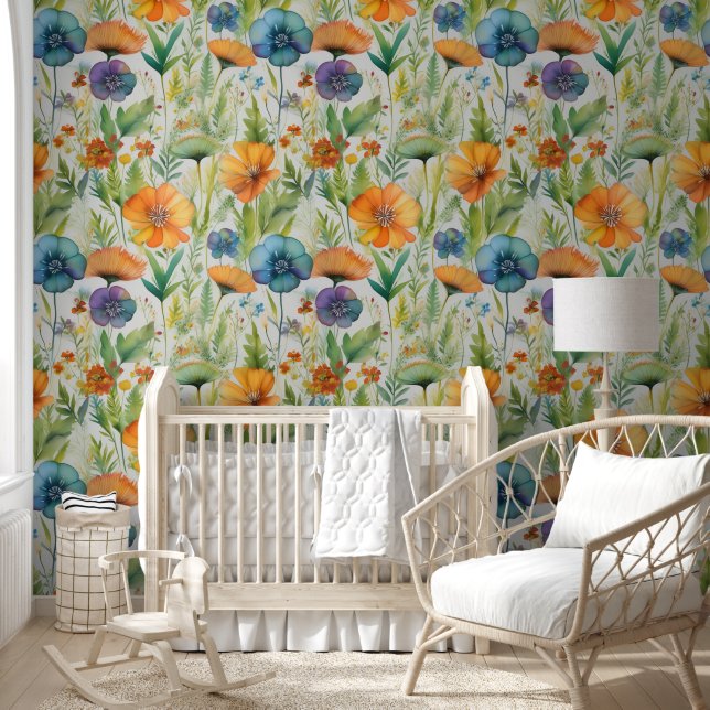 Yellow and Blue Watercolor Wildflowers 壁紙 (キッズ)