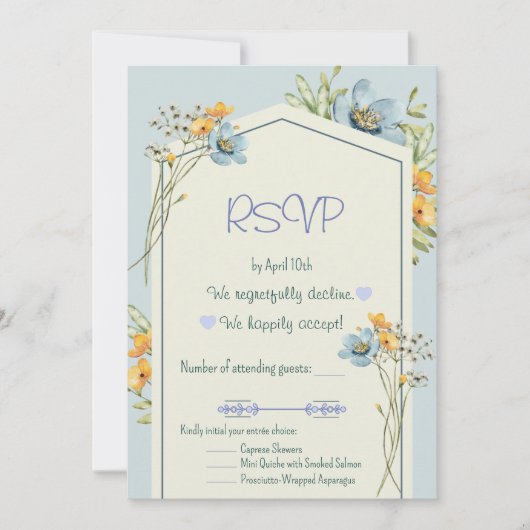 Yellow And Blue Wildflowers Geometric RSVP Card 招待状 (正面)