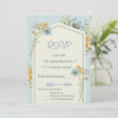 Yellow And Blue Wildflowers Geometric RSVP Card 招待状 (スタンド正面)
