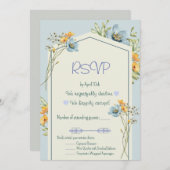 Yellow And Blue Wildflowers Geometric RSVP Card 招待状 (正面/裏面)