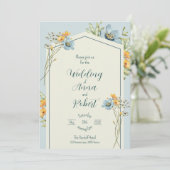 Yellow And Blue Wildflowers Geometric Wedding 招待状 (スタンド正面)