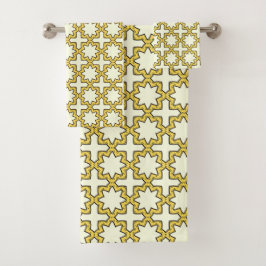 Yellow and brown geometric patterned  バスタオルセット