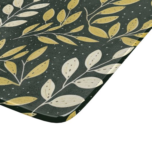 Yellow and Cream Leafy Branches Pattern  カッティングボード (角)