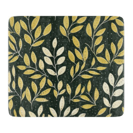 Yellow and Cream Leafy Branches Pattern  カッティングボード