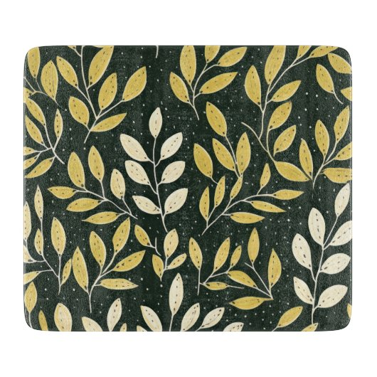 Yellow and Cream Leafy Branches Pattern  カッティングボード (正面)