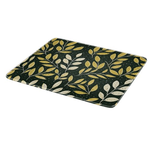 Yellow and Cream Leafy Branches Pattern  カッティングボード (角)