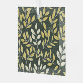 Yellow and Cream Leafy Branches Pattern  ガラスオーナメント (正面左)